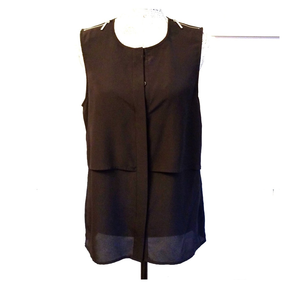 NWT MICHAEL KORS BLACK BUTTON UP SLEEVELESS TOP